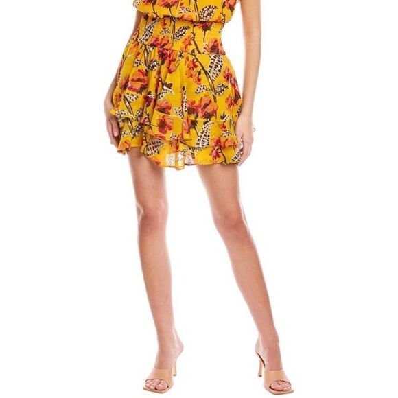 NWT A.L.C. Vera Silk Skirt Floral Yellow Tiered 10 - Picture 1 of 6